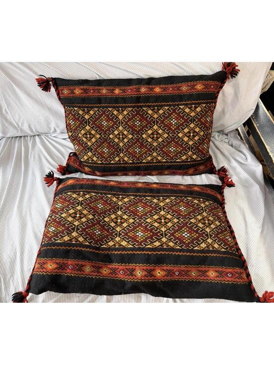 Other - Vtg 20x15” Wool Ethnic Tribal Southwestern Cowboy Kilim Lumbar Throw Pillow Pair